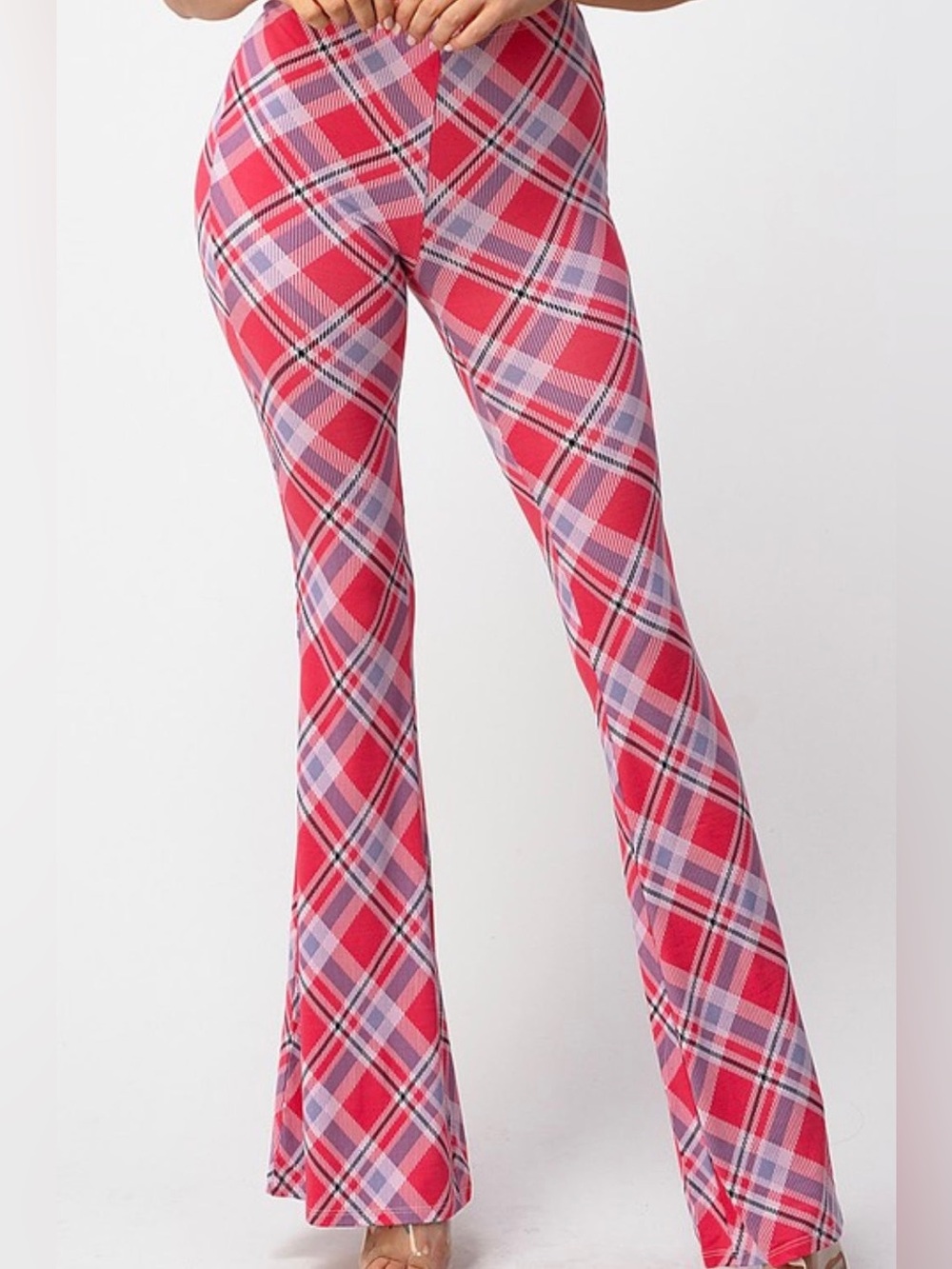 Plaid Flare Women's Pants - Picture 2 of 6